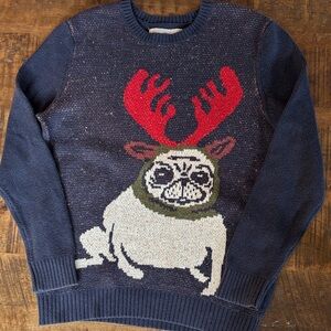 Unisex Navy Blue Pug Reindeer Sweater
